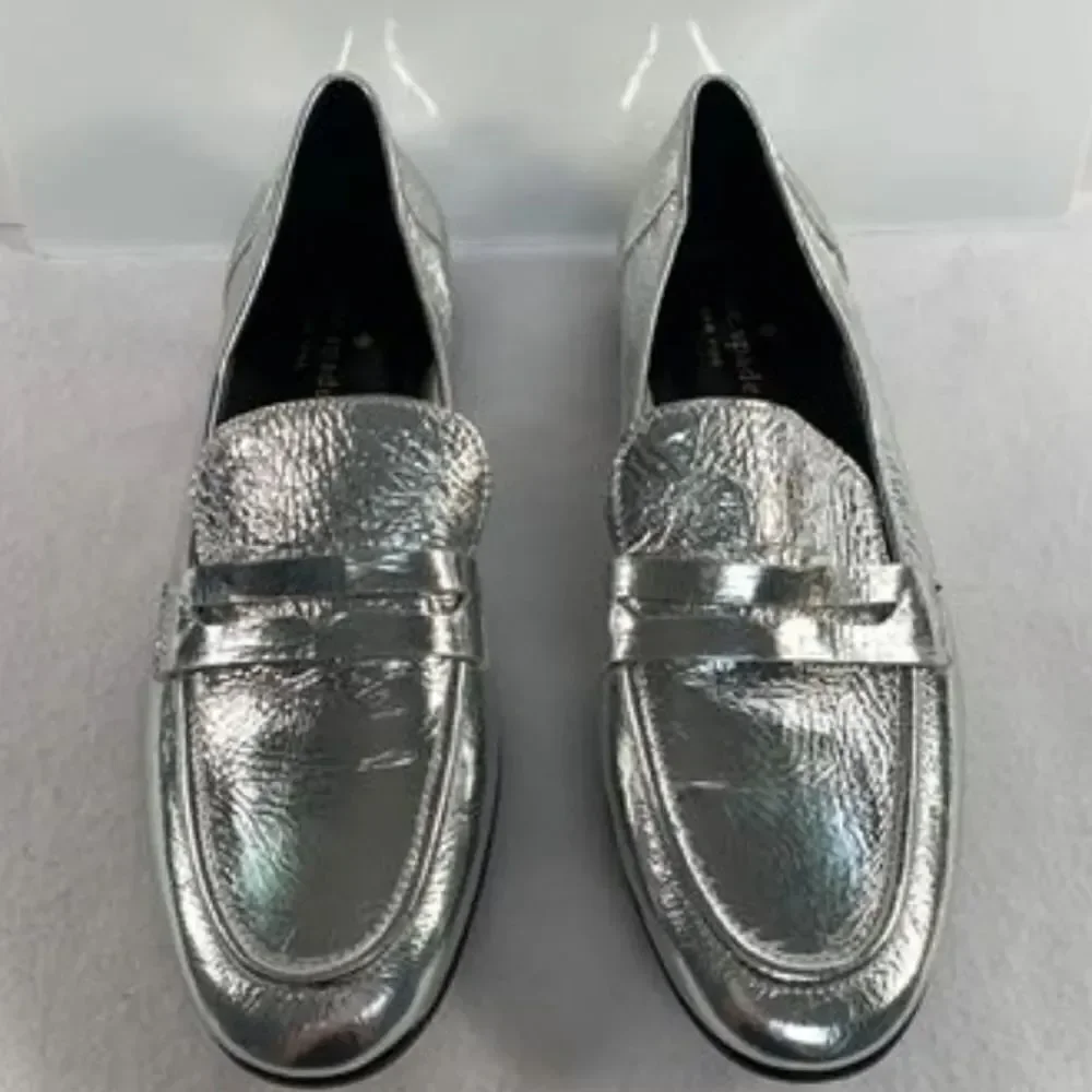 KATE SPADE 7 Loafers New York Metallic Silver Genevieve